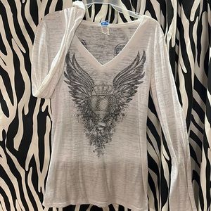 Women's long sleeve shirt embellishments in front and back